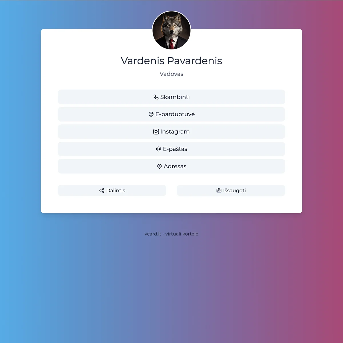 Screenshot of the Chicago vcard theme