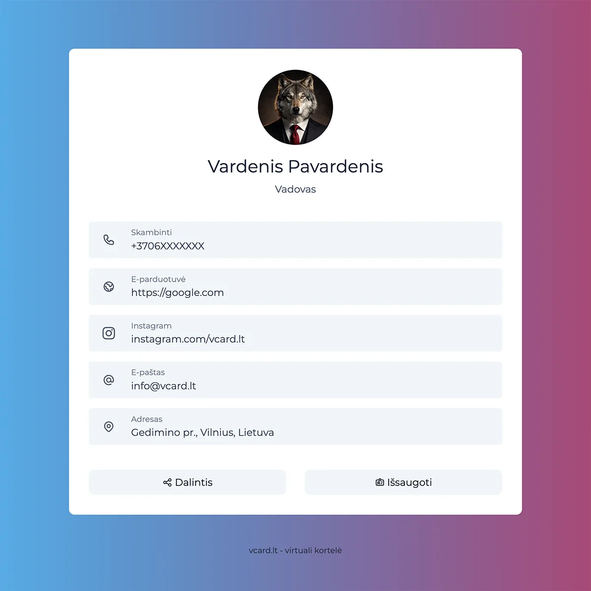 Screenshot of the Los Angeles vcard theme