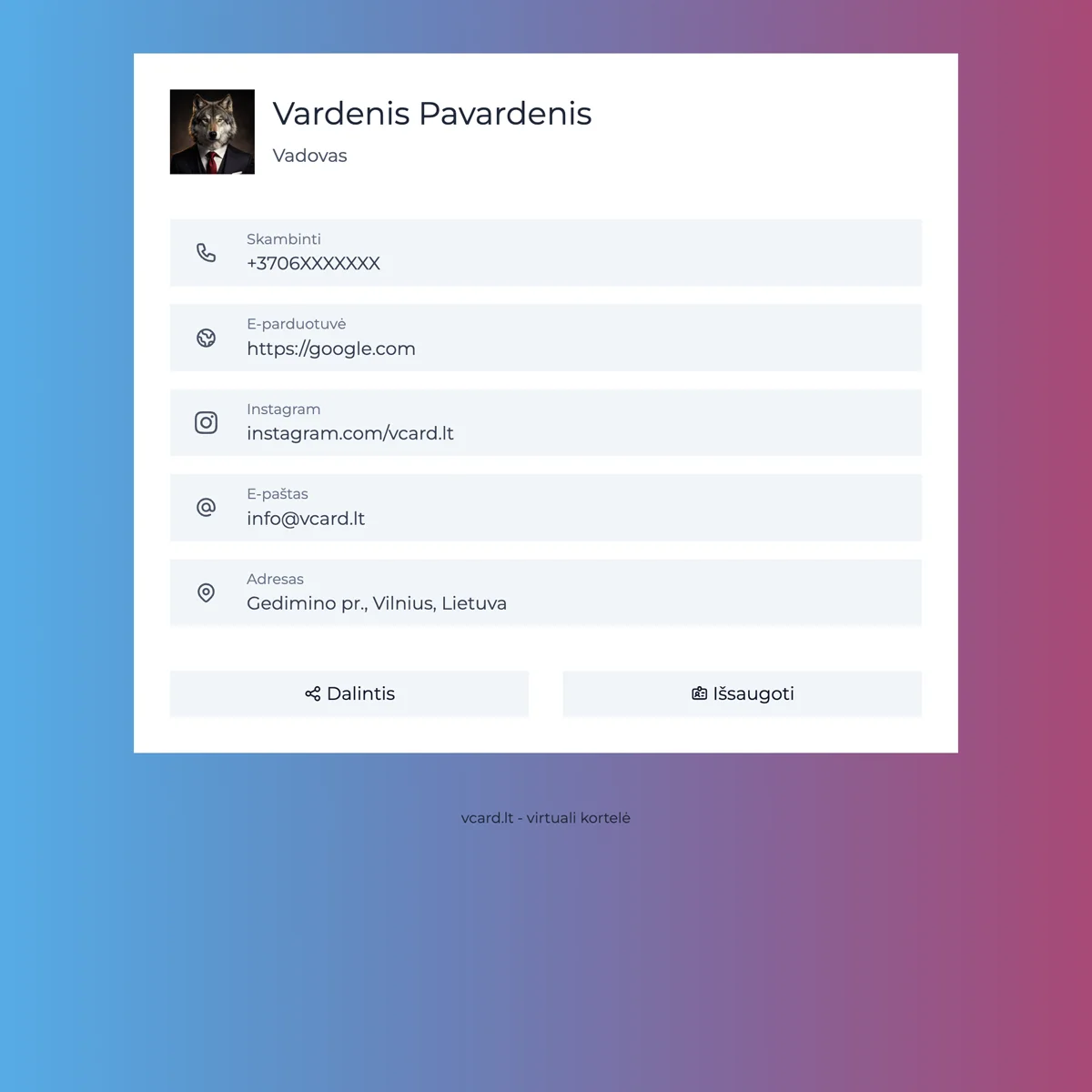Screenshot of the New York vcard theme